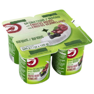 Imagen de AUCHAN Bífidus desnatado con frutos rojos 4 x 125 g. Producto Alcampo