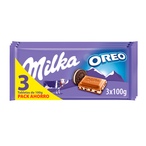 MILKA Tabletas de chocolate de leche con trozos de Oreo 3 uds. 100 g.
