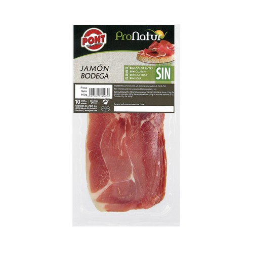 PONT Jamón serrano de bodega con un mínimo de 10 meses de curación, cortado en finas lonchas PONT Pro natur 160 g.