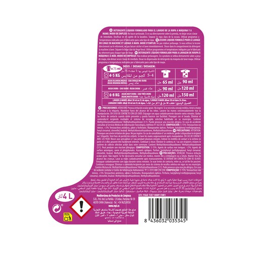 EKOSAN Detergente líquido para lavadora con rosa mosqueta EKOSAN 61 lav. 4 l.