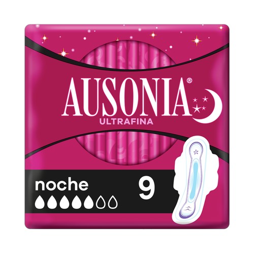 AUSONIA Compresas ultrafinas de noche con alas AUSONIA 9 uds.