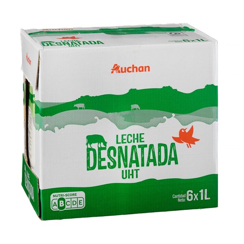 AUCHAN Leche desnatada de vaca 6 x 1 l Producto Alcampo.