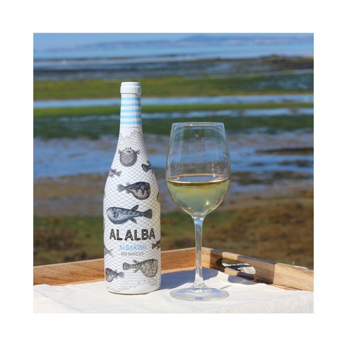ALALBA  Vino blanco albariño con D.O. Rias Baixas botella de 75 cl.