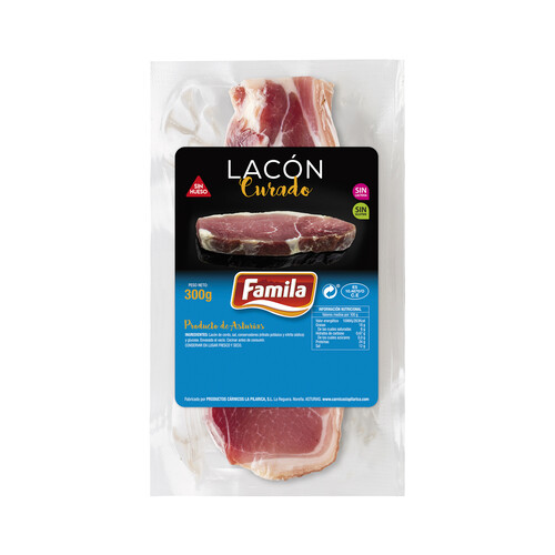 FAMILIA Lacón asturiano curado, en trozos sin hueso, elaborado sin gluten y sin lactosa FAMILIA 300 g.