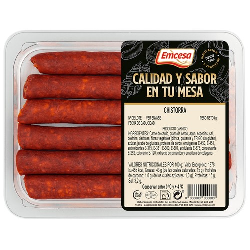 EMCESA Bandeja con chistorra roja, elaborada sin gluten 320 g.
