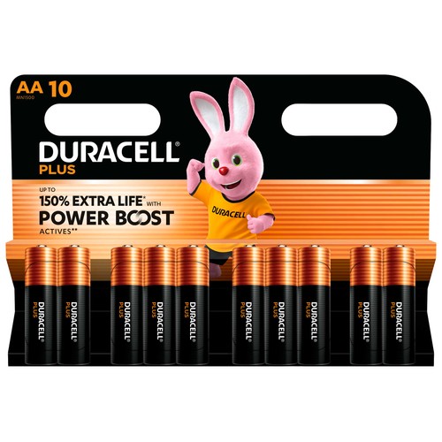 Pack de 10 pilas alcalinas AA, LR06, 1,5V, DURACELL Plus.