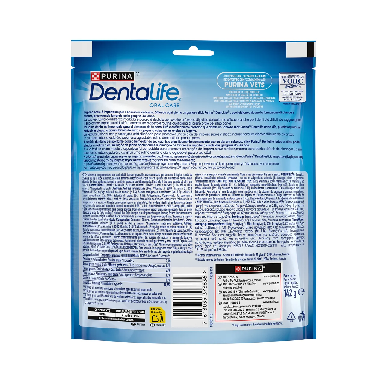 PURINA DENTALIFE Snacks dental para perros de raza grande, 4 uds. 142 g.