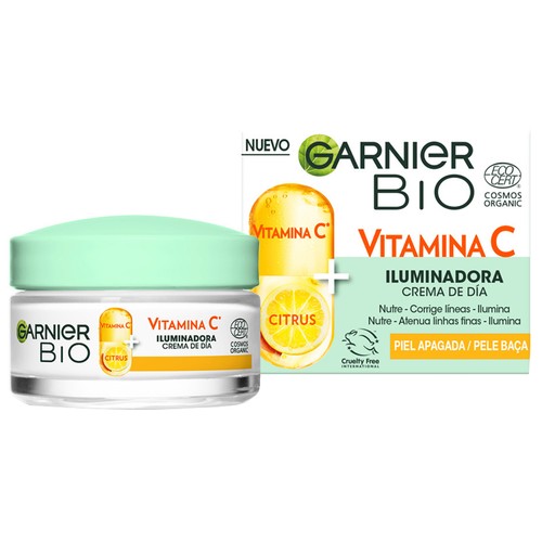 GARNIER Bio Crema de dia iluminadora, con vitamina C, para pieles apagadas 50 ml.
