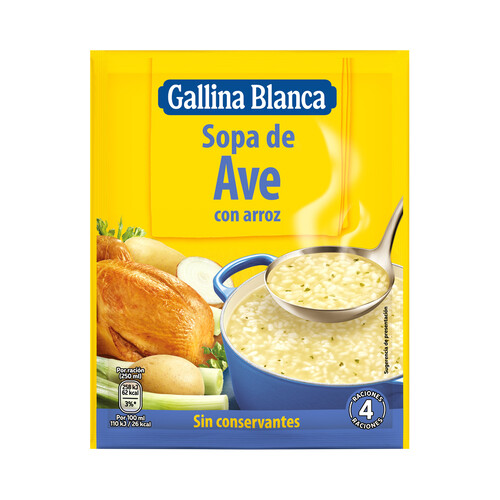 GALLINA BLANCA Sopa de ave con arroz sobre de 80 g.