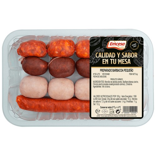 Bandeja con preparado para barbacoa pequeña (3 personas), elaborado sin gluten EMCESA. 500 Gramos Aproximados