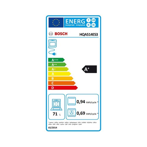 Horno multifunción con vapor BOSCH HQA514ES3 Inox, capacidad: 71L, A+, A: 59,5cm, H: 59,4cm, F: 54,8cm.