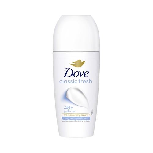 DOVE Classic fresh Desodorante roll on para mujer con protección antitranspirante hasta 48 horas 50 ml.