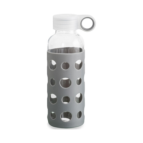 Botella de vidrio con funda de silicona color gris, 0,4 litros, Quidate QUID.