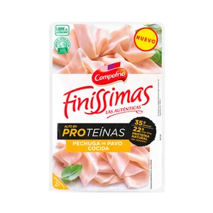 CAMPOFRÍO Finissimas Pechuga de pavo cocida con alto contenido en proteínas, cortada en lonchas 160 g.
