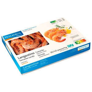 PESCAFACIL Langostino vannamei 30 / 40 cocido y congelado 2 kg.