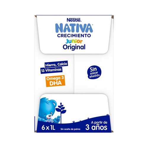 NATIVA Junior original de Neslté Leche (3) de crecimiento, a partir de 3 años 6 x 1 l.