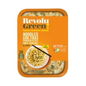 Imagen de REVOLU GREEN! Noodles con tiras chicken style 100% vegetales, al curry REVOLU GREEN! 270 g.
