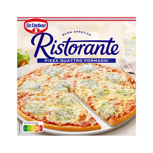DR. OETKER Pizza de masa fina y crujiente 4 quesos (Mozzarella, Edam, Emmental y Azúl) Ristorante 340 g.