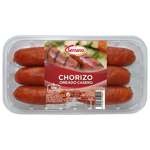 Bandeja con chorizos oreados casero, elaborados sin gluten SERRANO 320 g.