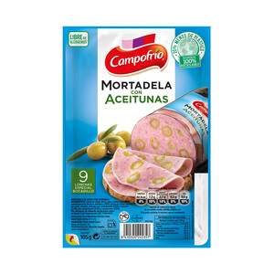 Imagen de Mortadela con aceitunas cortada lonchas especiales para bocadillo CAMPOFRÍO 105 g.