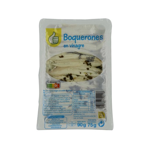 PRODUCTO ECONÓMICO ALCAMPO Filetes de boquerón en vinagre y aceite de girasol PRODUCTO ECONÓMICO ALCAMPO 100 g.