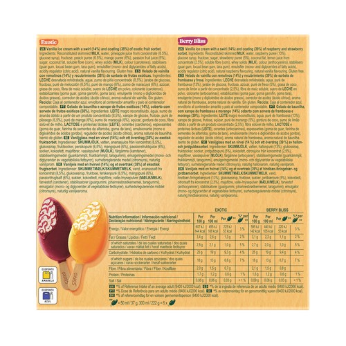 SOLERO Mini polos de frutas (3 frutas exóticas y 3 de frambuesa y fresa) 6 x 50 ml.
