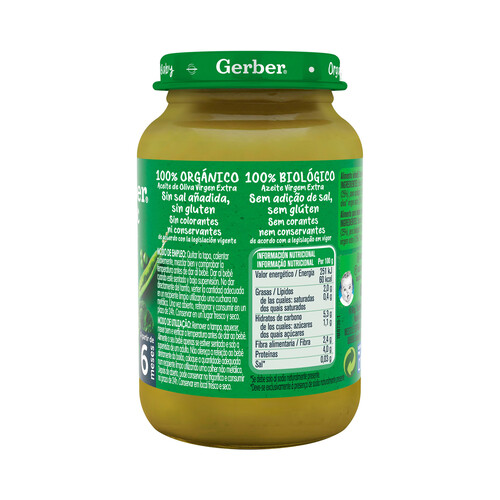 GERBER Organic Tarrito de de brocolí y guisantes con pavo, a partir de 6 meses 190 g.