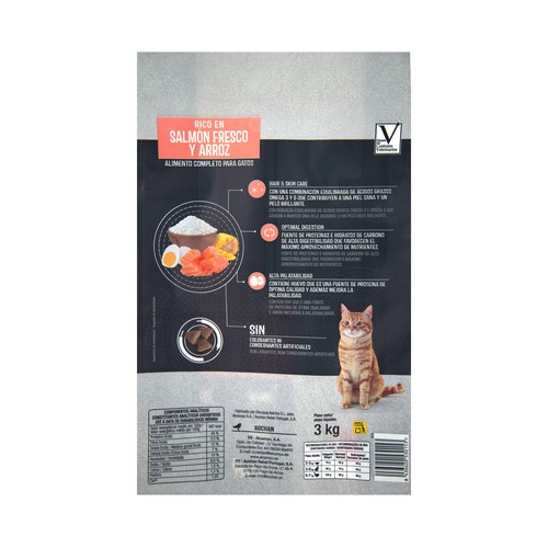 PRODUCTO ALCAMPO Alimento de gato salmón y arroz 3 kg.