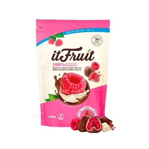 IT FRUIT Frambuesa cubierta con chocolate blanco y de leche 100gr