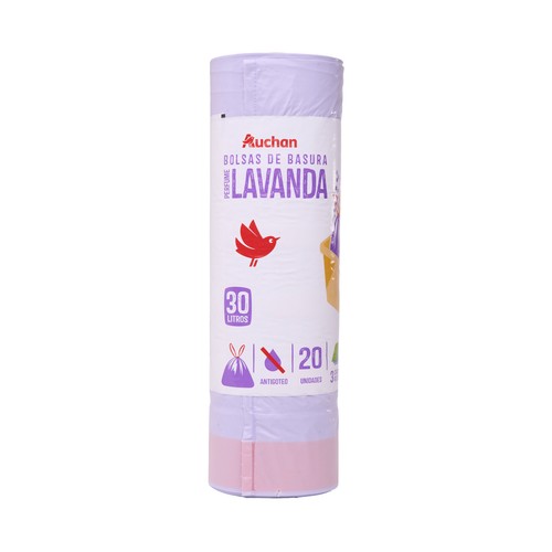 Bolsas de basura, lila con autocierre y aroma lavanda capacidad 30 litros 55 x 60 cmPRODUCTO ALCAMPO 20 uds.