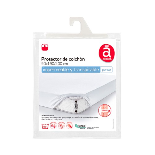 Protector colchón 135X190/200cm hasta 30cm de altura, Tencel, impermeable y transpirable. ACTUEL