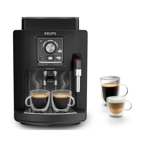 Cafetera espresso superautomática KRUPS Serenity EA4008, color negro, 2 tazas, presión 15bar, vaporizador, café en grano, 1450W.
