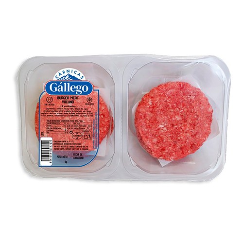 CÁRNICAS GALLEGO Bandeja con burger meat de vacuno, elaboradas sin gluten 6 x 85 g.