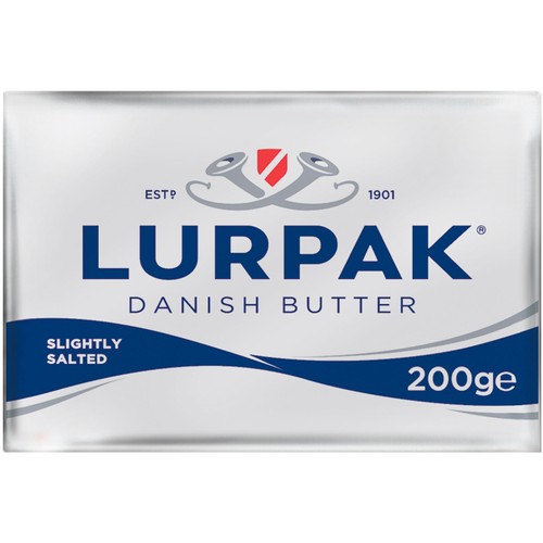 LURPAK Pastilla de mantequilla con sal, elaborada con leche de Dinamarca 200 g.
