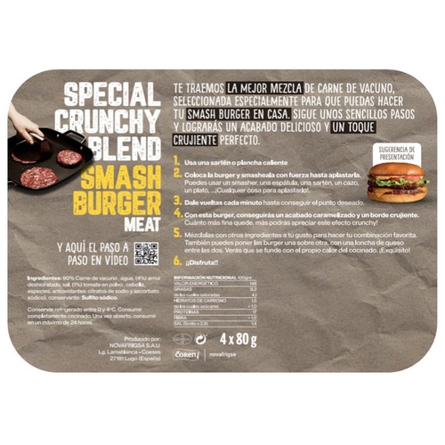 COREN Burger meat smash de vacuno 4 x 80 g.