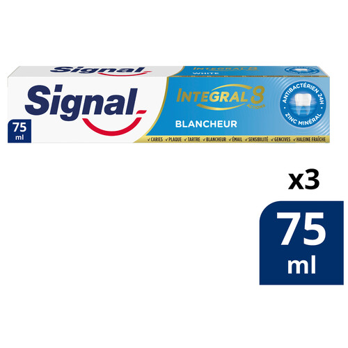 SIGNAL Integral 8 Pasta de dientes blanqueante para un cuidado bucal integral 3 x 75 ml.