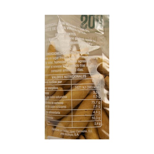 PRODUCTO ALCAMPO Picos camperos con aceite de oliva virgen extra y sésamo PRODUCTO ALCAMPO 250 g.