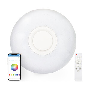 Plafón LED, Altavoz integrado, Conectada, Sigue el ritmo de la música, Modos de luz RGB, 40cm, 30W, Blanco, Rainbow KSIX.