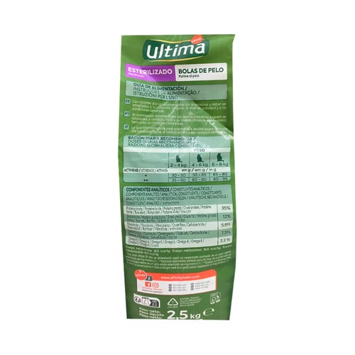 ULTIMA  Alimento de gato esterilizado bolas de pelo con sabor a pavo 2,5kg