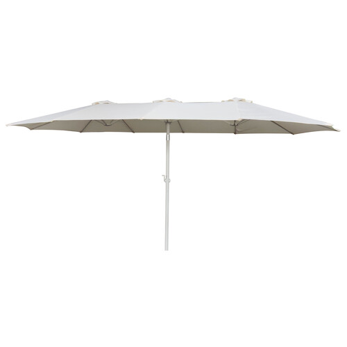 Parasol doble IKUNIK de 455x270x240cm, en acero y poliéster, color beige.