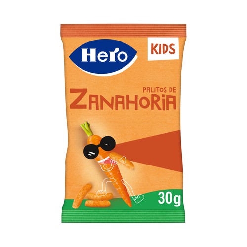 HERO Kids Snacks infantiles sin azúcares añadidos, de palitos de zanahoria, a partir de 36 meses 30 g.