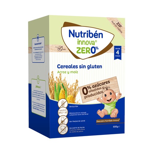 NUTRIBÉN Innova zero% Papilla en polvo con arroz y maíz, sin gluten a partir de 4 meses 500 g.