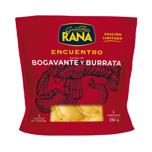 RANA Encuentro Raviolis de pasta fresca al huevo rellenos de bogavante y burrata 250 g.