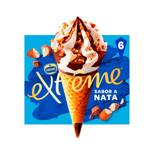 EXTRÈME de Nestlé Conos de helado de nata con almendra caramelizada y salsa de chocolate 6 x 110 ml.