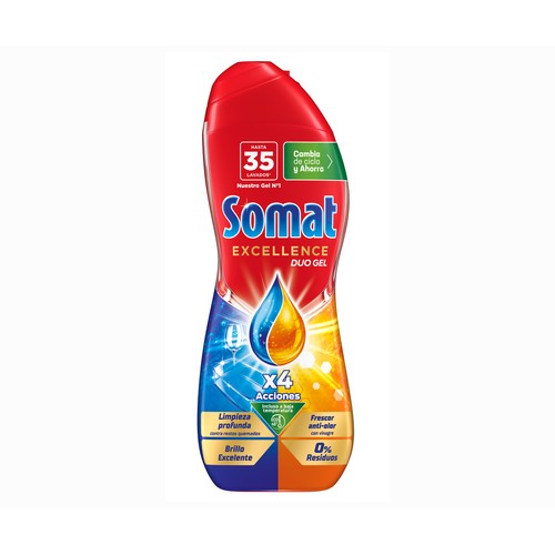 Detergente lavavajillas máquina gel anti grasa SOMAT 35 ds. 630 ml.