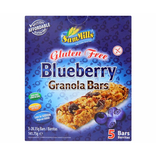 SAM MILLS Cereales en barritas con arándanos, sin gluten SAM MILLS Blueberry, 5 uds x 124 g.
