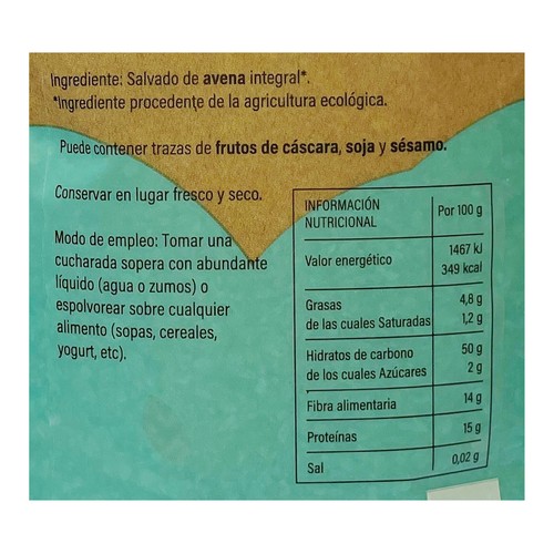 4 HECTÁREAS BIO  Salvado de avena 500 g