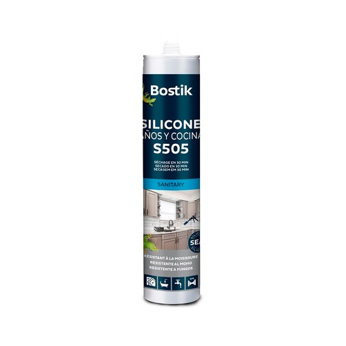 Silicona para baños y cocinas, color blanco, S505, 280 ml, BOSTIK.