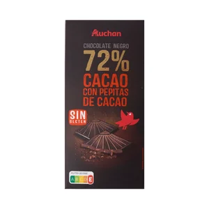 PRODUCTO ALCAMPO Tableta de chocolate negro 72 % cacao con pepitas de chocolate 100 g.