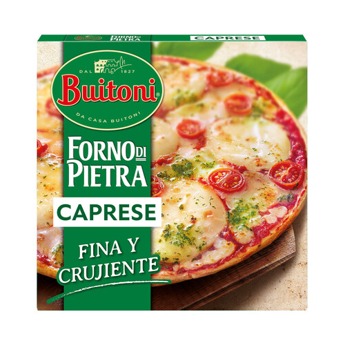 BUITONI Pizza Caprese (Tomate cherry, mozzarella y pesto), con masa fina y crujiente Forno di pietra 350 g.